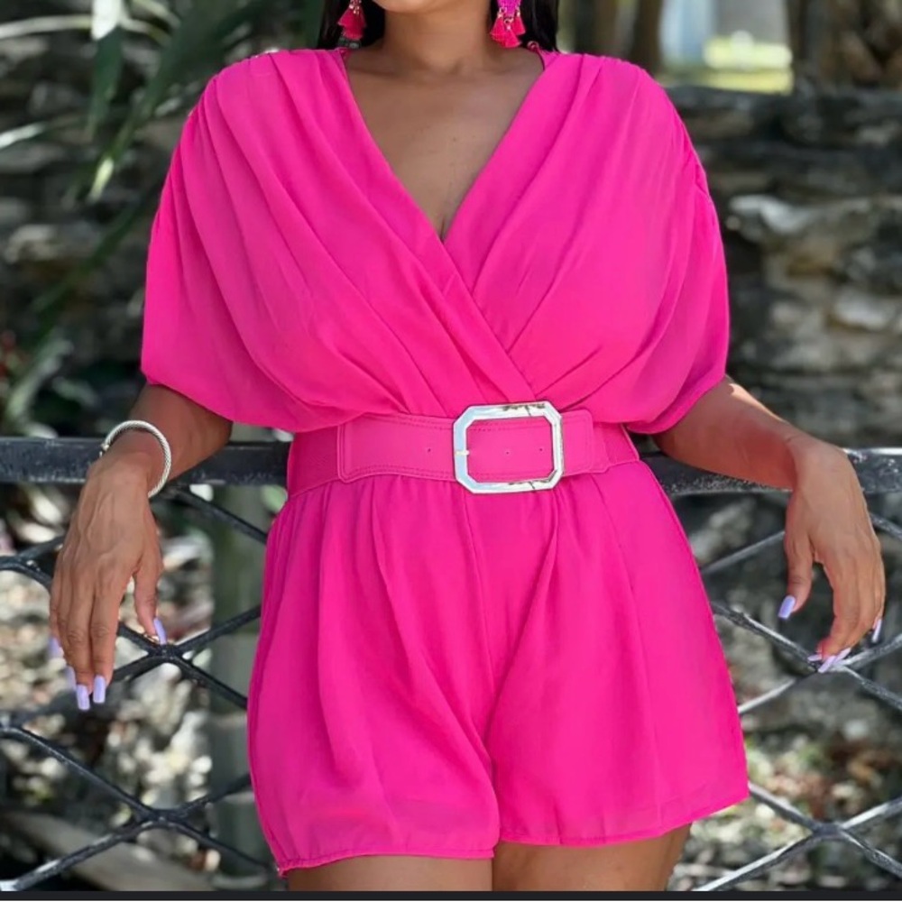 Miss Avenue Vibrant Pink Romper with Belt